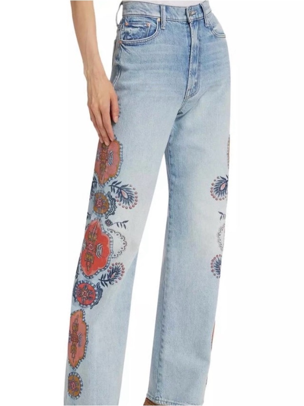 Mother denim jeans The Maven Sneak Embroidery-Print Wide-Leg Jeans - Picture 3 of 8